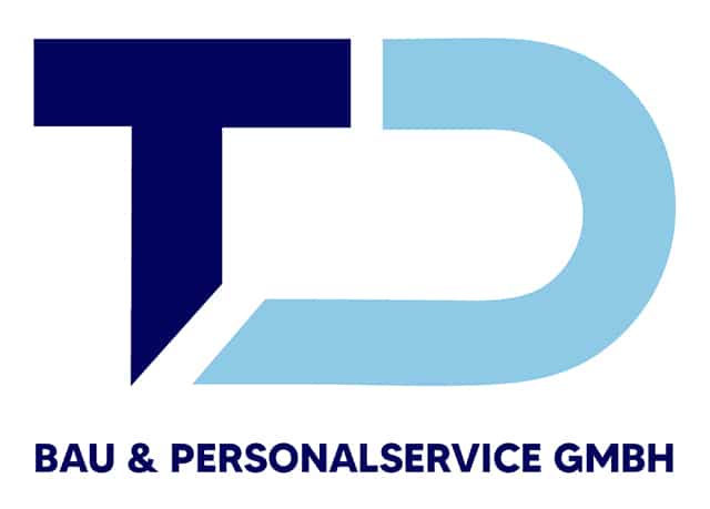 Logo TD Bau & Personalservice GmbH, Logo mit blauer Schrift, Hintergund weiß